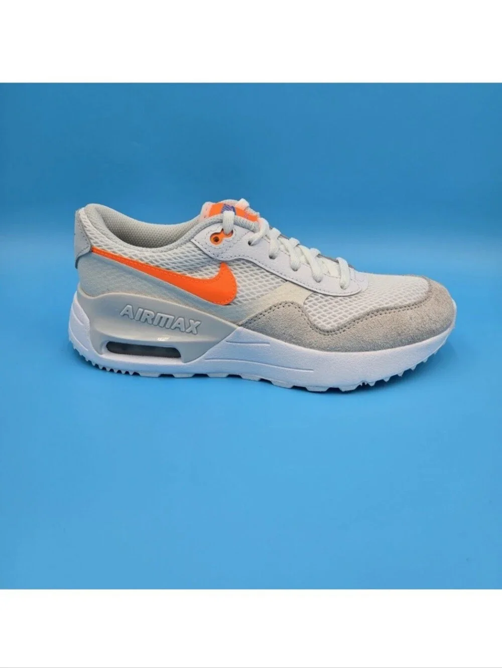 Nike Kids Air Max Systm (GS) Sneaker - White with Orange Swoosh DQ0284 114 5y
